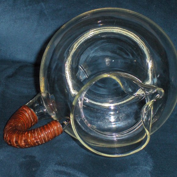 Vintage Clear Pitcher Wicker Handle Mid Century Modern Handmade Blown Glass - Picture 5 of 9